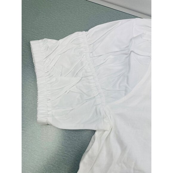 LOFT Petite  Women Puff Sleeve Mixed Media Top Large - Picture 8 of 11